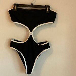 Black Cutout Swimsuit with White Trim